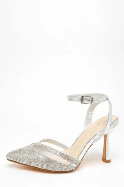 Quiz Occasion Shoes|Heels>Diamante Mesh Court Heels