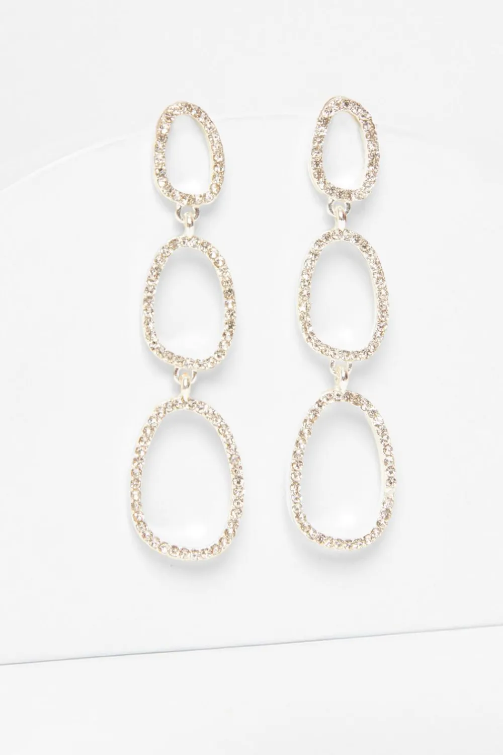 Quiz Jewellery|Earrings>Silver Diamante Oval Drop Earrings
