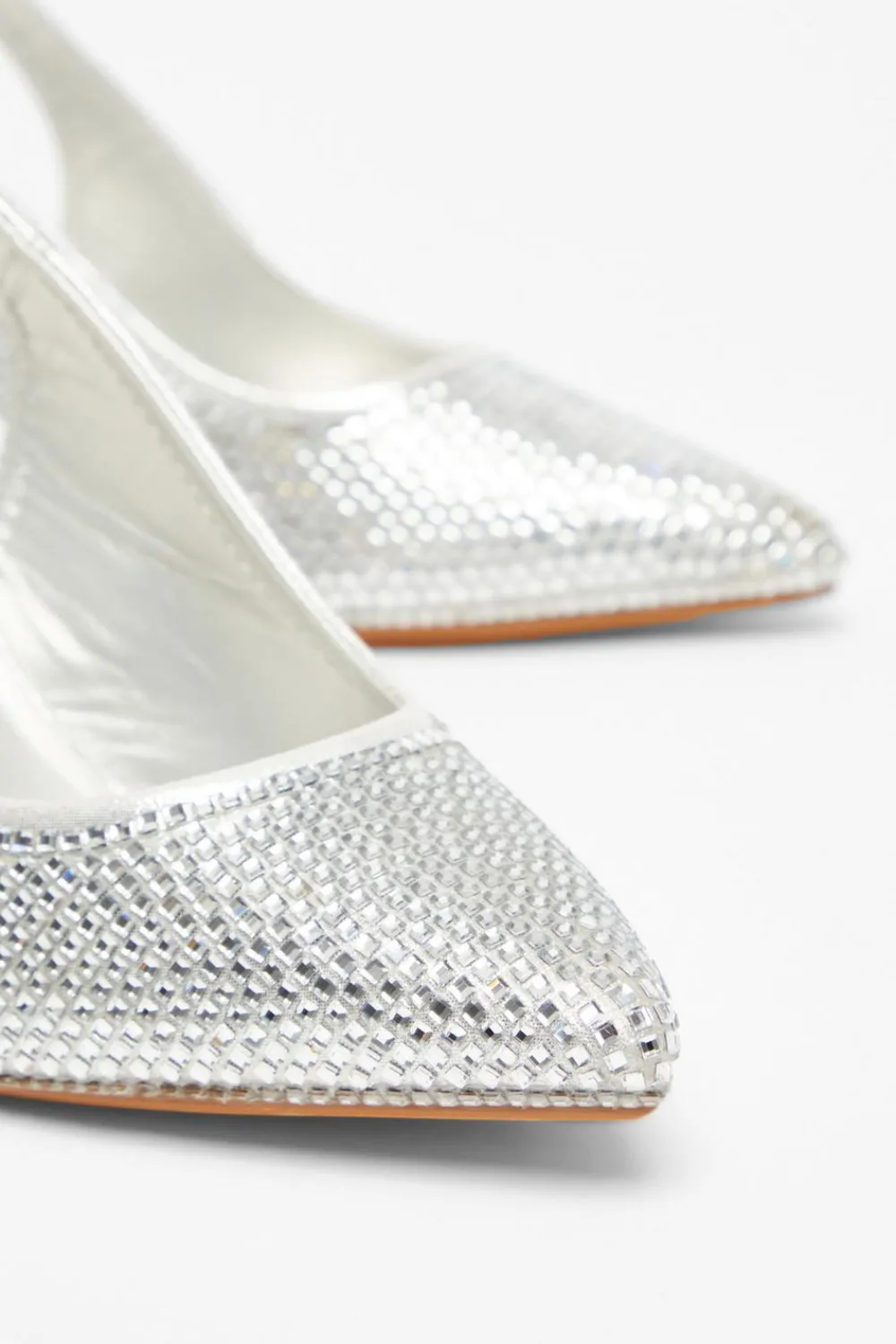 Quiz Shoe & Bag Sets|Occasion Shoes>Silver Diamante Sling Back Court Heels