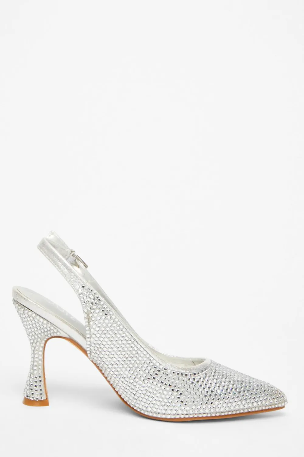 Quiz Shoe & Bag Sets|Occasion Shoes>Silver Diamante Sling Back Court Heels