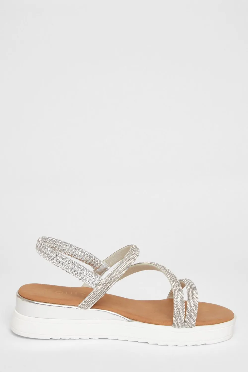 Quiz Sandals|Holiday Shoes>Silver Diamante Strappy Flatform Sandals