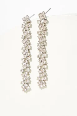 Quiz Jewellery|Earrings>Silver Diamante Strip Drop Earrings