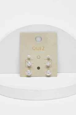 Quiz Wedding Accessories|Jewellery Sets>Silver Diamante Stud Earring Set