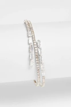 Quiz Wedding Accessories|Jewellery>Silver Diamante Wrap Bracelet
