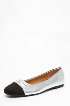 Quiz Pumps|Flats>Silver Faux Leather Flat Pumps