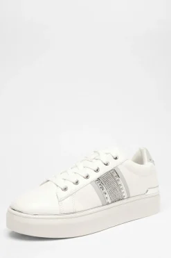 Quiz Trainers|Flats>Silver Faux Leather Trim Trainers