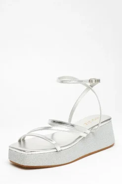 Quiz Sandals|Platforms>Glitter Strappy Flatform Sandals