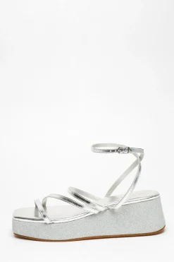 Quiz Sandals|Platforms>Glitter Strappy Flatform Sandals