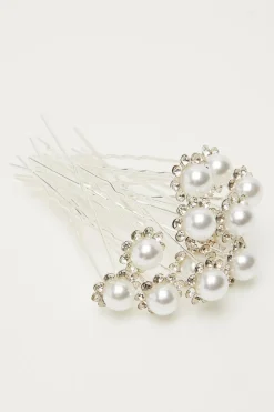 Quiz Jewellery|Hair Accessories>Silver Pearl Diamante Hair Pins