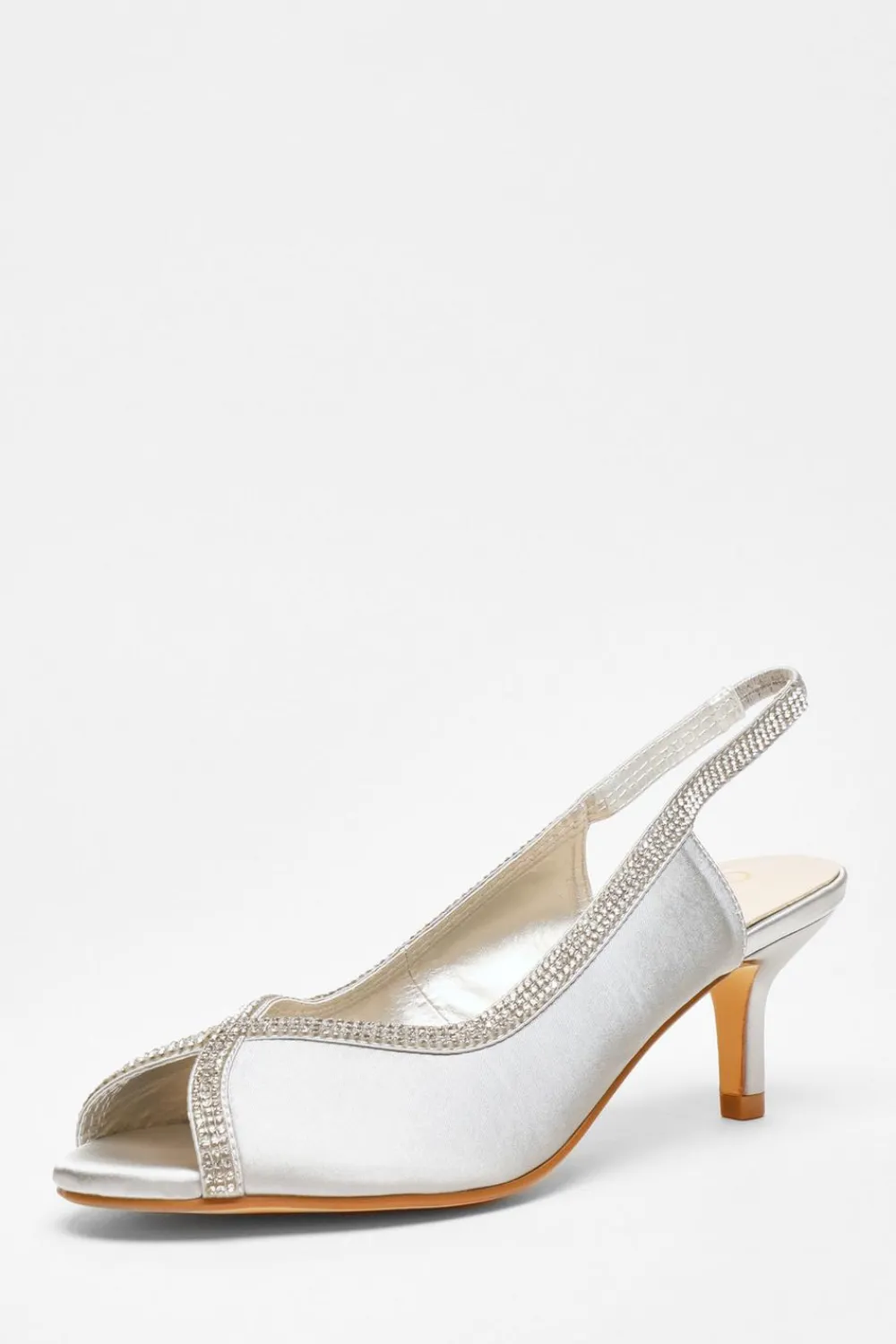 Quiz Occasion Shoes|Heels>Satin Diamante Low Heeled Slingback Heels