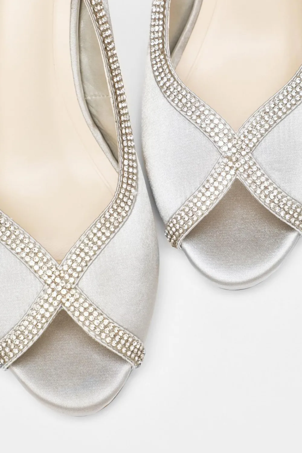 Quiz Occasion Shoes|Heels>Satin Diamante Low Heeled Slingback Heels