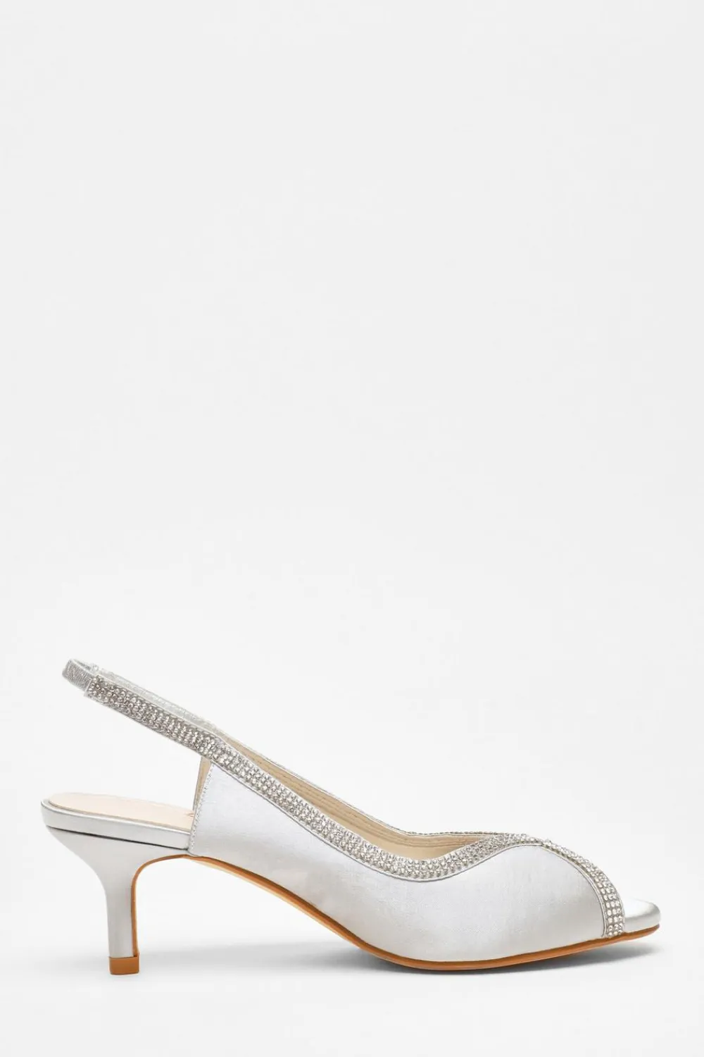 Quiz Occasion Shoes|Heels>Satin Diamante Low Heeled Slingback Heels