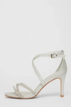 Quiz Occasion Shoes|Heels>Silver Shimmer Cross Strap Heels