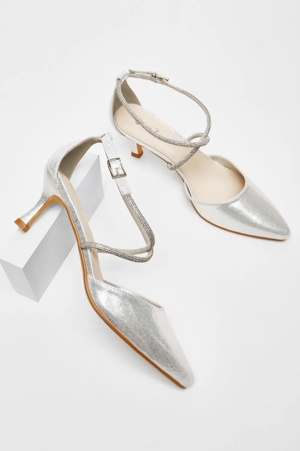 Quiz Shoe & Bag Sets|Occasion Shoes>Shimmer Cross Strap Court Heels