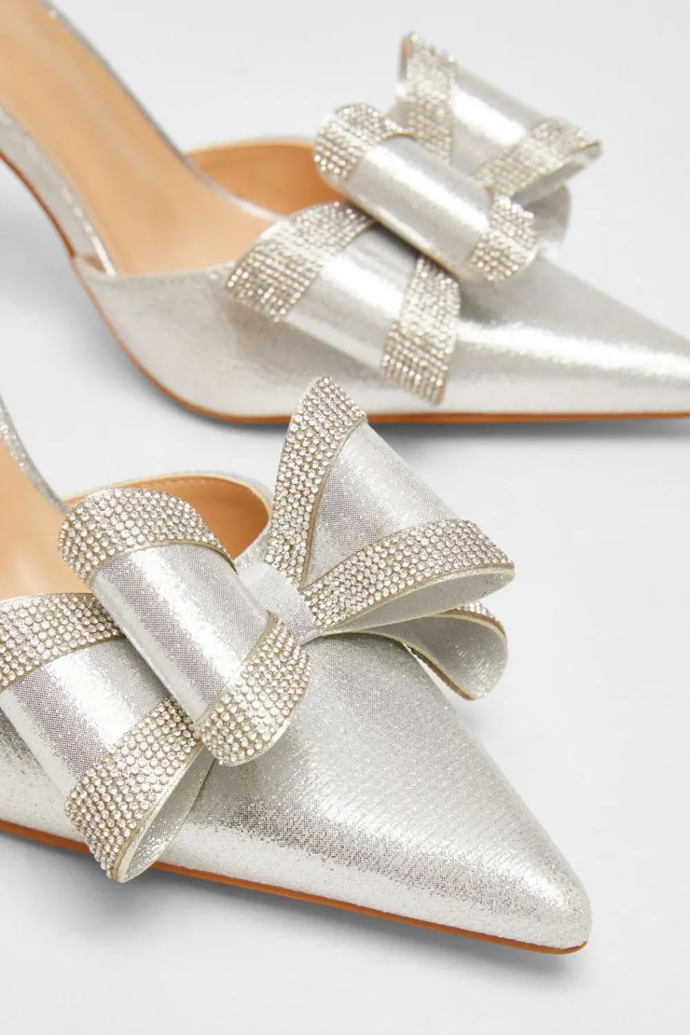 Quiz Shoe & Bag Sets|Occasion Shoes>Shimmer Diamante Bow Court Heels