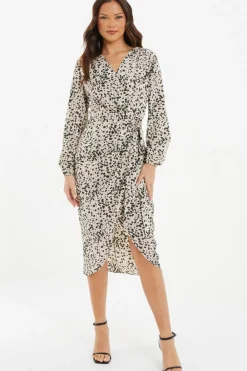 Quiz Workwear|Wrap Dresses>Stone Animal Print Midi dress