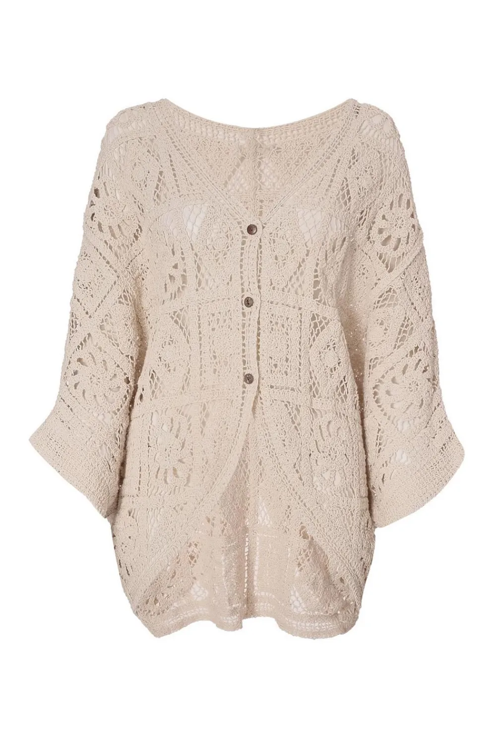 Quiz Summer Tops|Day Tops>Stone Crochet Button Front Cardigan