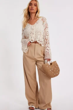 Quiz Summer Tops|Day Tops>Stone Crochet Tie Front Cardigan