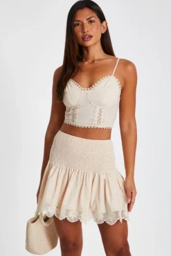 Quiz Summer Clothes|Skirts>Stone Crochet Trim Mini Skirt