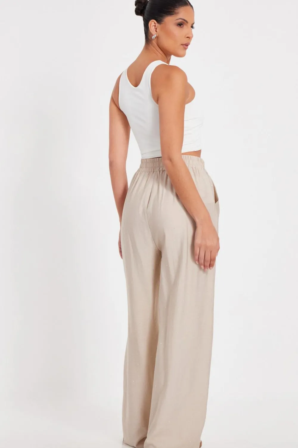 Quiz Trousers|Summer Clothes>Stone Diamante Palazzo Trousers