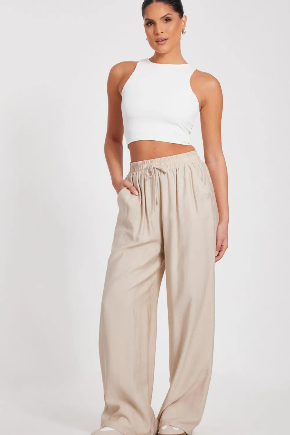 Quiz Trousers|Summer Clothes>Stone Diamante Palazzo Trousers