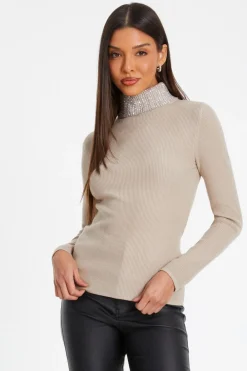 Quiz Knitwear|Jumpers>Diamante Turtle Neck Jumper