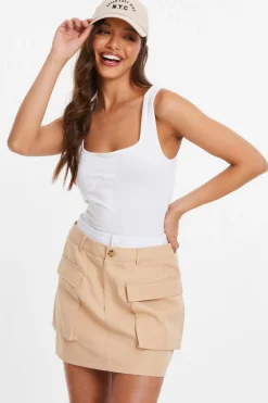 Quiz Skirts|Casual Clothing>Stone Double Waistband Cargo Mini Skirt
