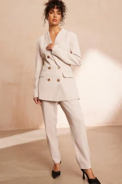 Quiz Workwear|Trousers>Stone High Waisted Tapered Trousers