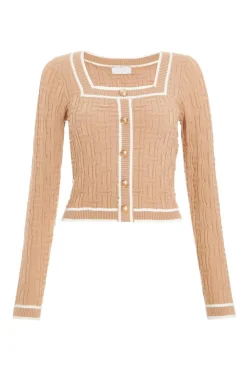 Quiz Day Tops|Crop Tops>Stone Knit Contrast Trim Top
