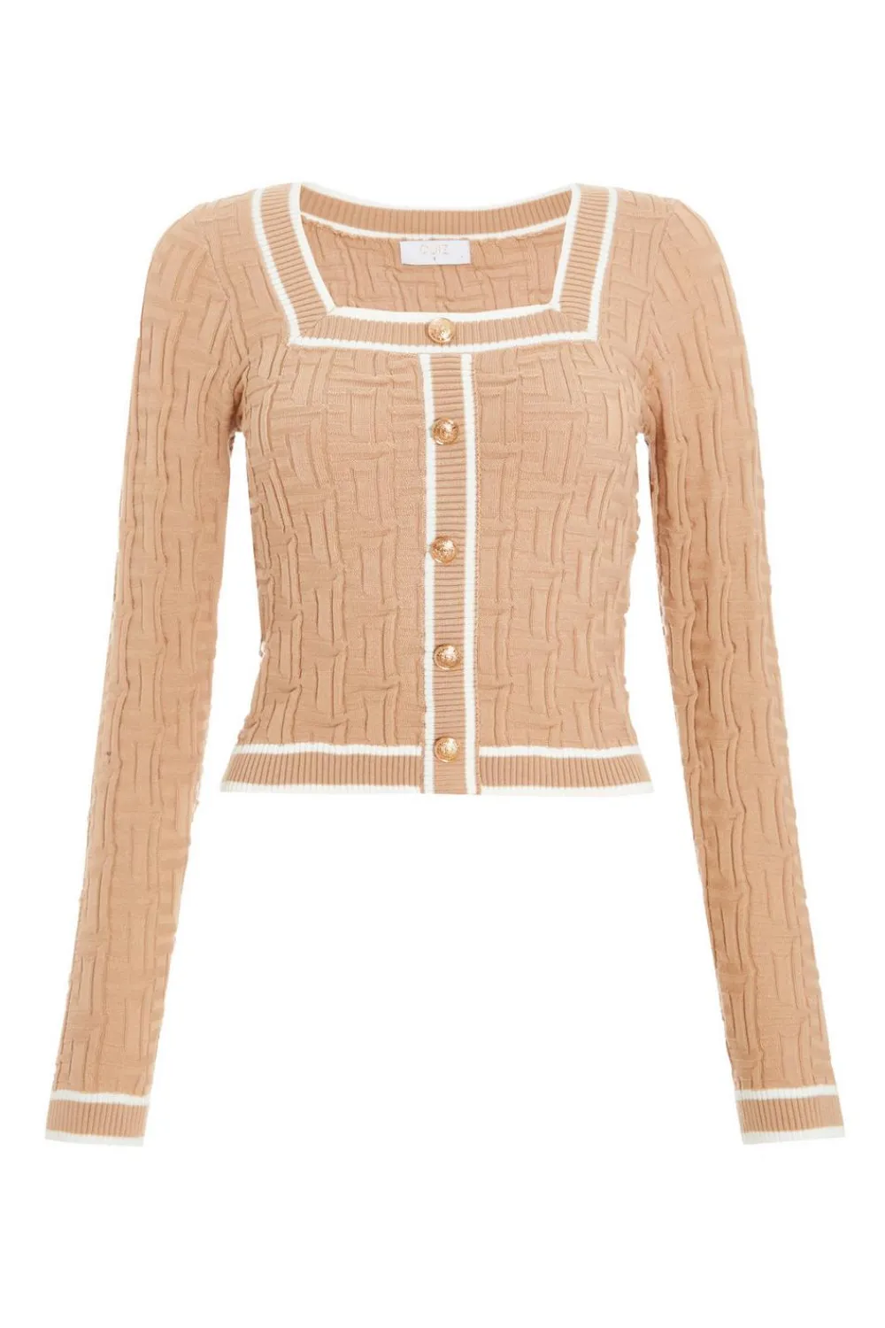 Quiz Day Tops|Crop Tops>Stone Knit Contrast Trim Top