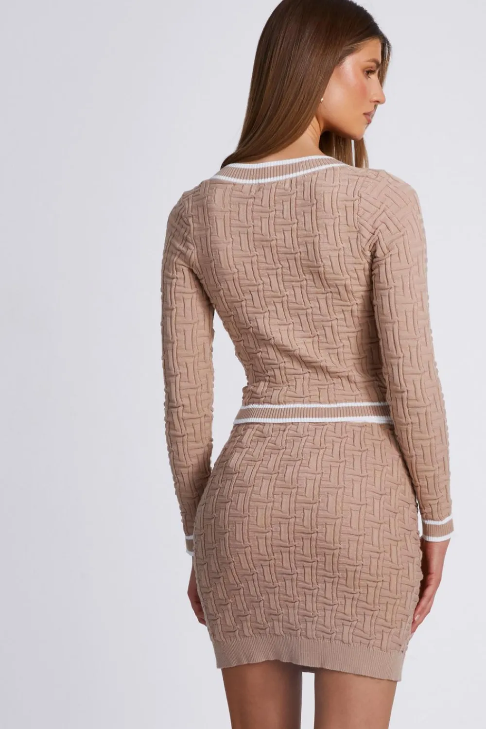 Quiz Day Tops|Crop Tops>Stone Knit Contrast Trim Top