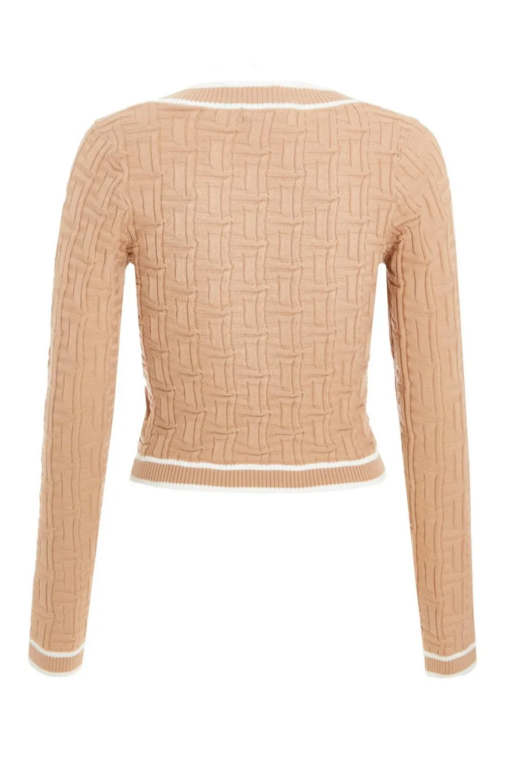 Quiz Day Tops|Crop Tops>Stone Knit Contrast Trim Top