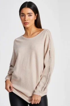 Quiz Knitwear|Jumpers>Knit Diamante Sleeve Jumper