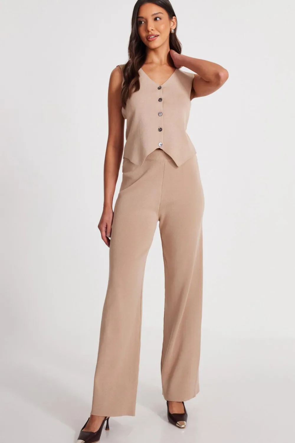 Quiz Workwear|Trousers>Knit Wide Leg Trousers