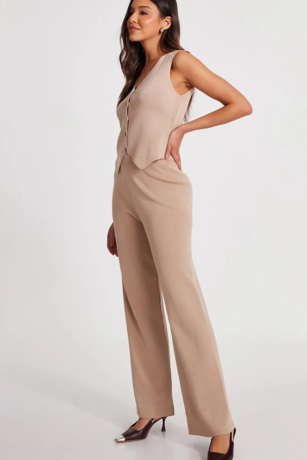 Quiz Workwear|Trousers>Knit Wide Leg Trousers