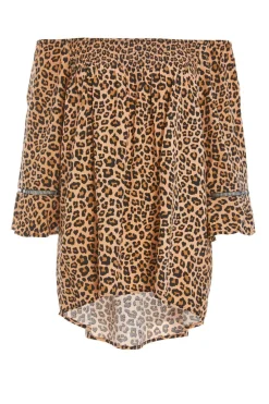 Quiz Bardot Tops|Tops>Stone Leopard Print Bardot Top