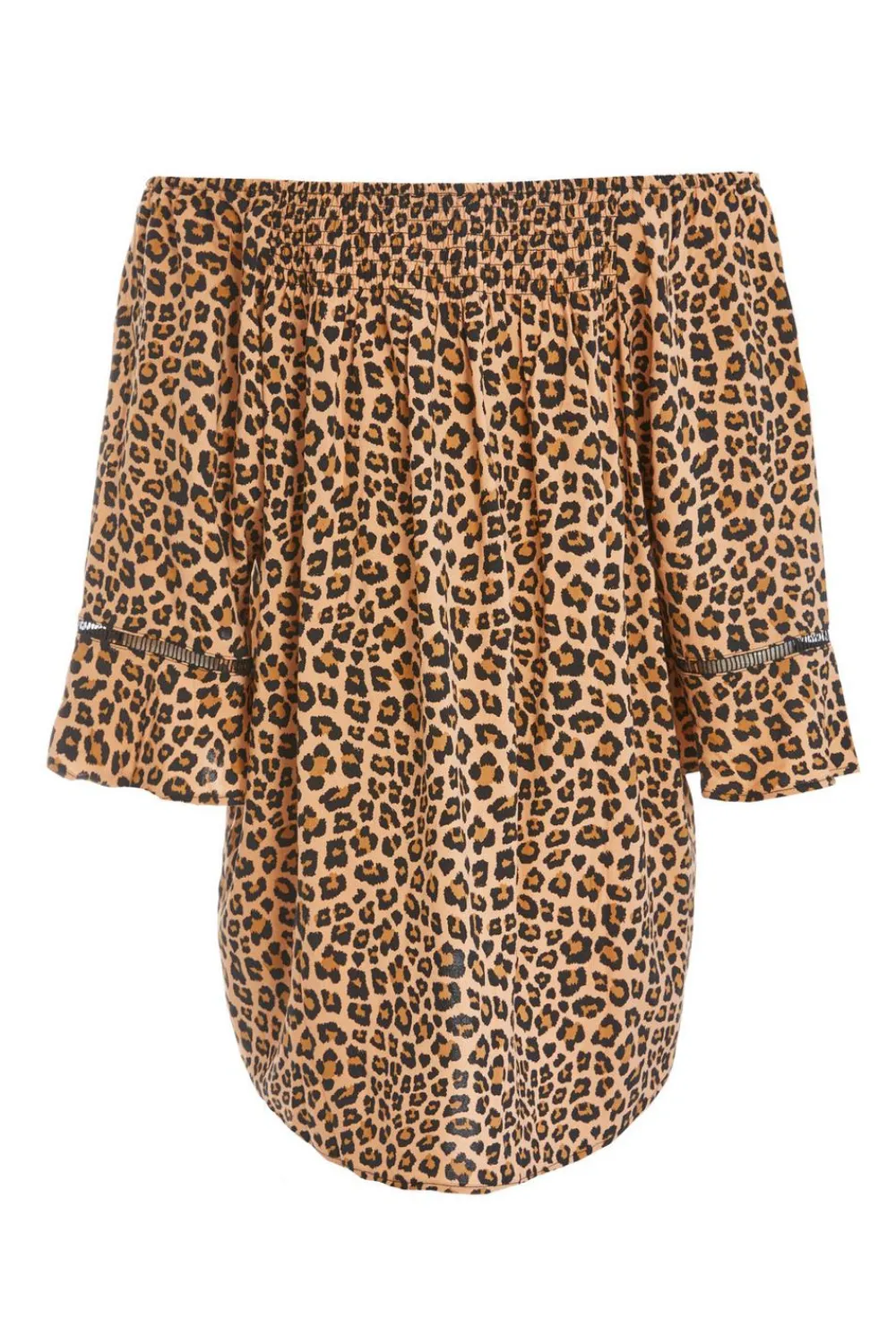 Quiz Bardot Tops|Tops>Stone Leopard Print Bardot Top