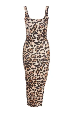 Quiz Summer Clothes|Holiday>Stone Leopard Print Bodycon Midi Dress