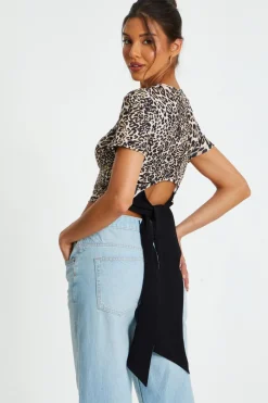 Quiz T-Shirts|Day Tops>Stone Leopard Print Cropped T-shirt