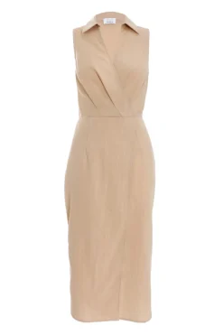 Quiz Workwear|Summer Clothes>Stone Linen Look Midi Shirt Dress