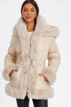 Quiz Casual Clothing>Padded Faux Fur Trim Jacket