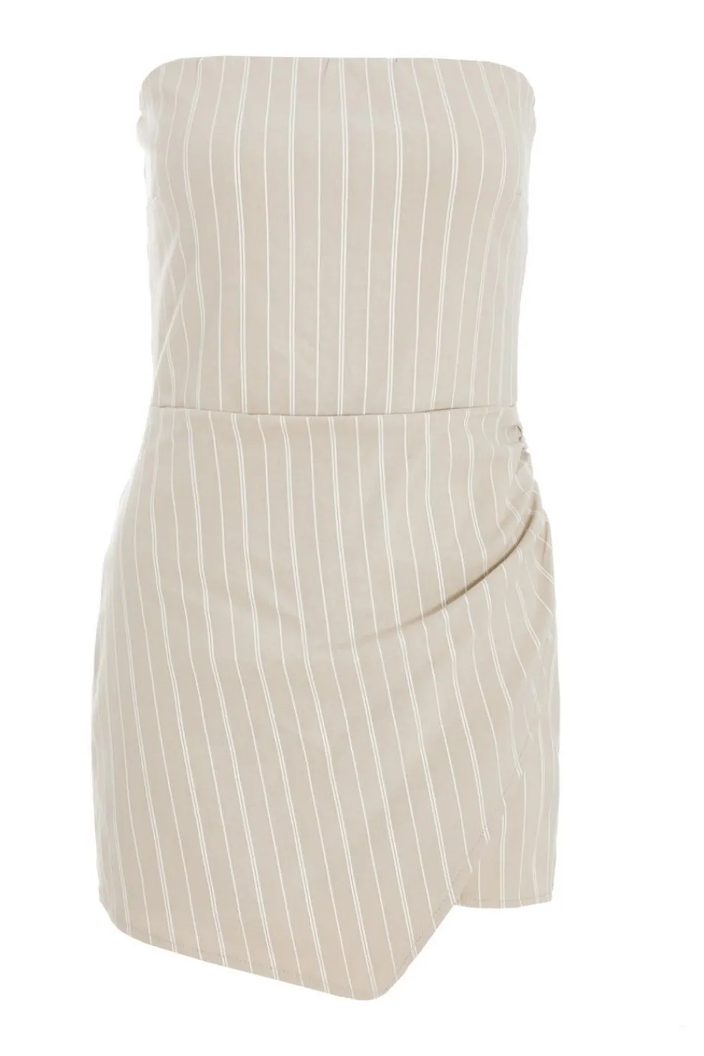 Quiz Playsuits|Playsuits>Stone Pinstripe Bandeau Skort Playsuit