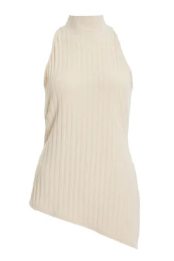 Quiz Summer Tops|Day Tops>Stone Ribbed Asymmetric Top