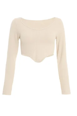 Quiz Day Tops|Crop Tops>Stone Ribbed Crop Top