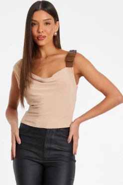 Quiz Day Tops|Bodysuits>Stone Ruched Sleeveless Crop Top