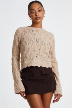Quiz Knitwear|Casual Clothing>Stone Scalloped Knit Jumper