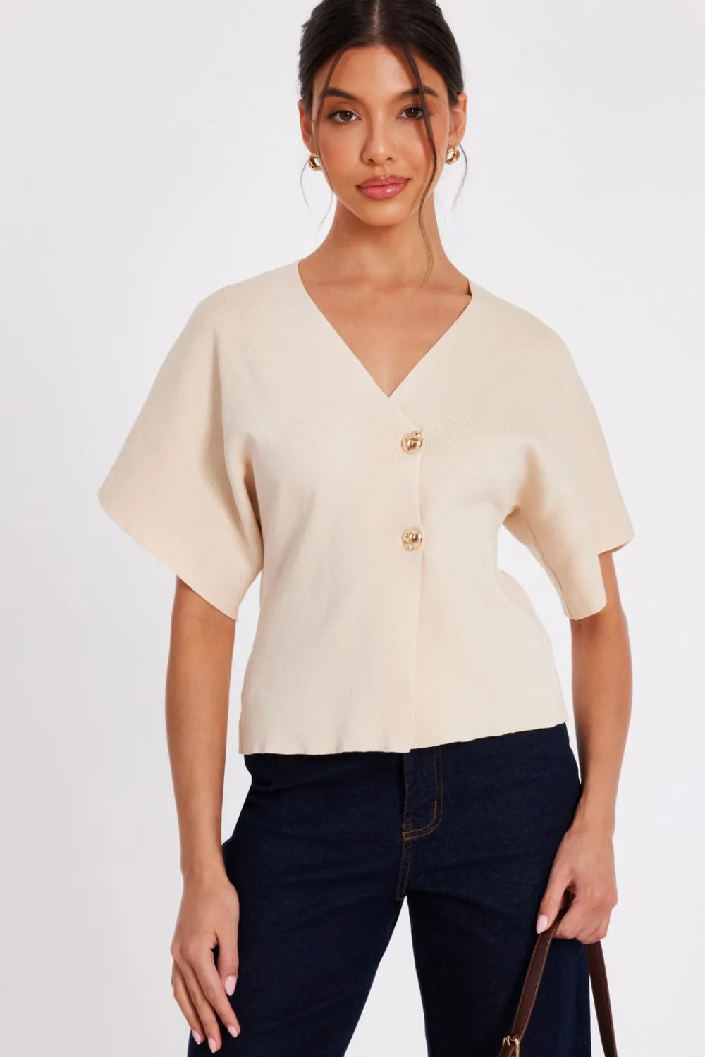 Quiz Day Tops|Tops>Short Sleeve Knit Cardigan