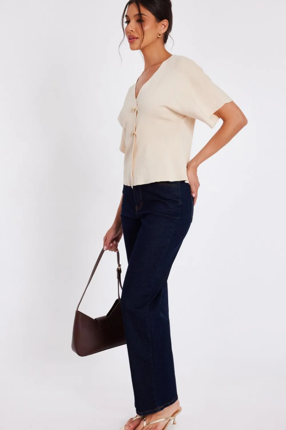 Quiz Day Tops|Tops>Short Sleeve Knit Cardigan