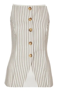 Quiz Waistcoat|Summer Tops>Stone Striped Boat Neck Waistcoat