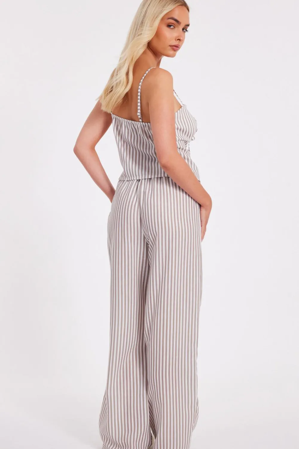 Quiz Trousers|Summer Clothes>Stone Striped Wide Leg Trousers